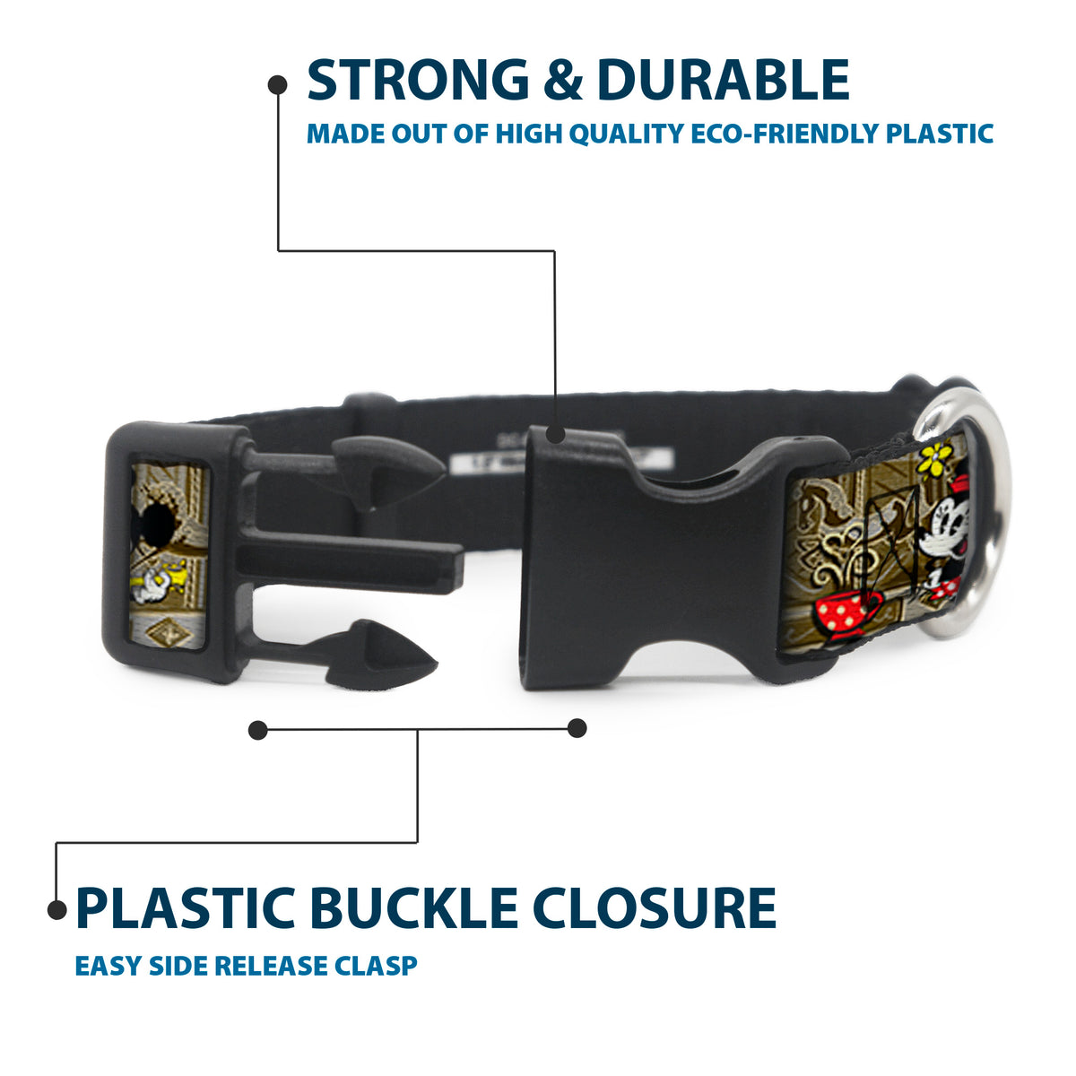 Plastic Clip Collar - Mickey & Minnie Croissant de Triomphe Scenes Dog Collars Plastic Clip Side Release Disney