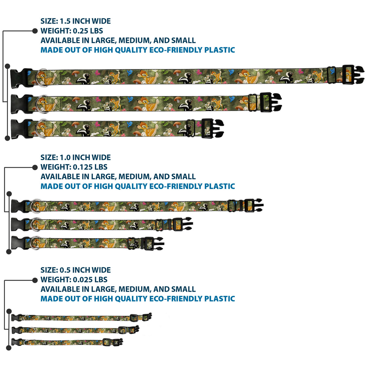 Plastic Clip Collar - Bambi & Friends Scene Dog Collars Plastic Clip Side Release Disney