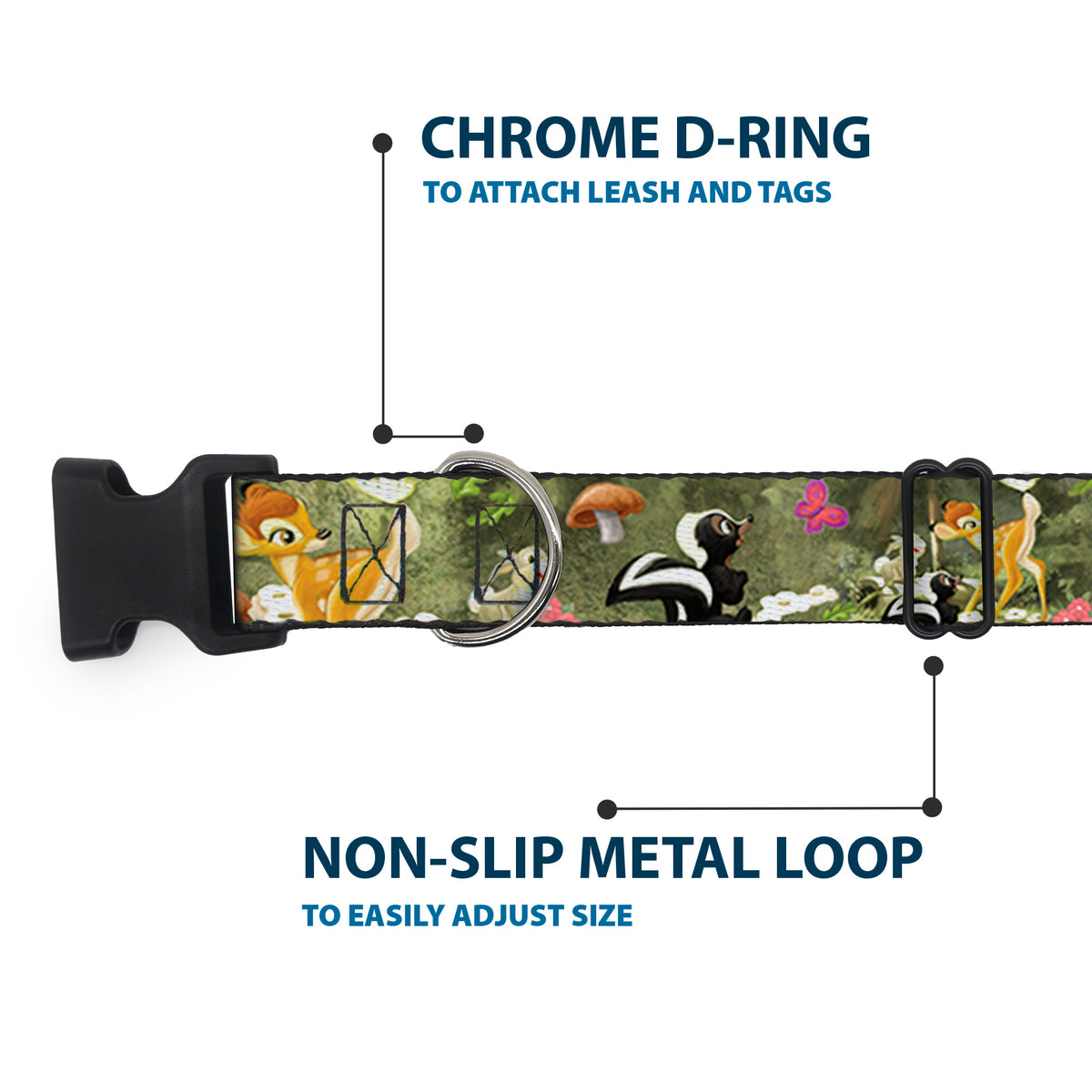 Plastic Clip Collar - Bambi & Friends Scene Dog Collars Plastic Clip Side Release Disney