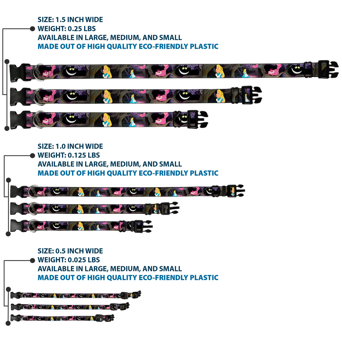 Plastic Clip Collar - Alice & the Cheshire Cat Scenes Dog Collars Plastic Clip Side Release Disney