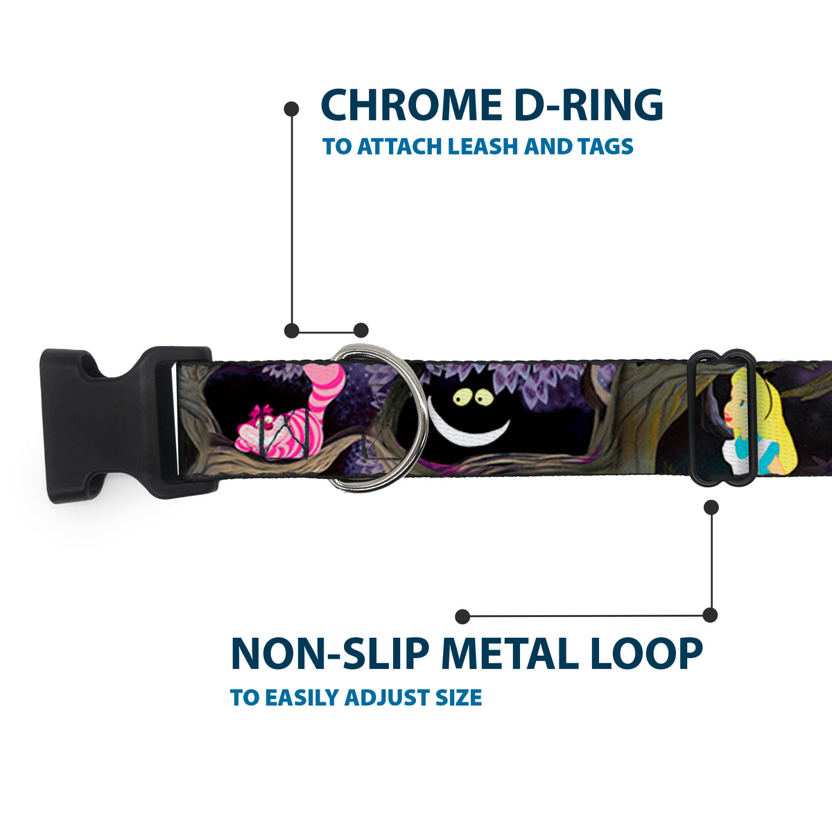 Plastic Clip Collar - Alice & the Cheshire Cat Scenes Dog Collars Plastic Clip Side Release Disney