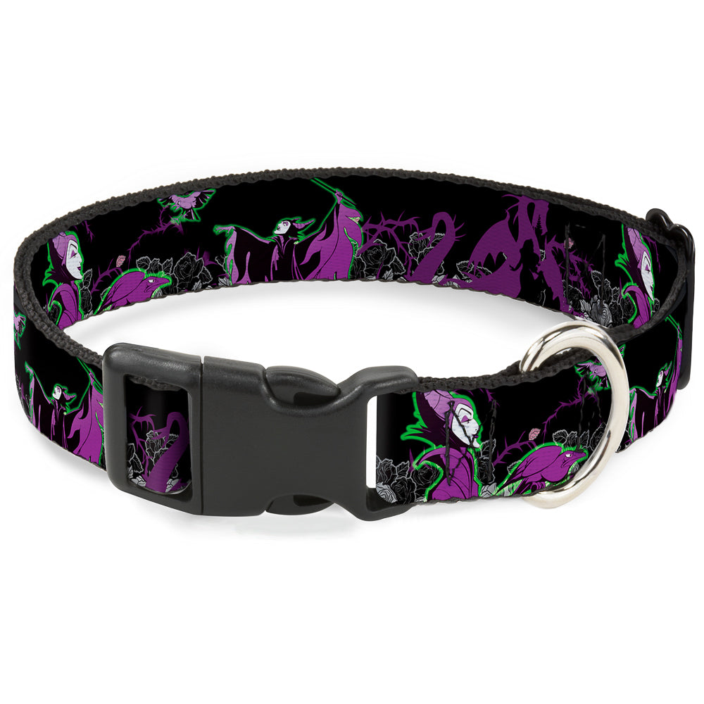 Plastic Clip Collar - Maleficent & Diablo Black Roses/Purples Dog Collars Plastic Clip Side Release Disney