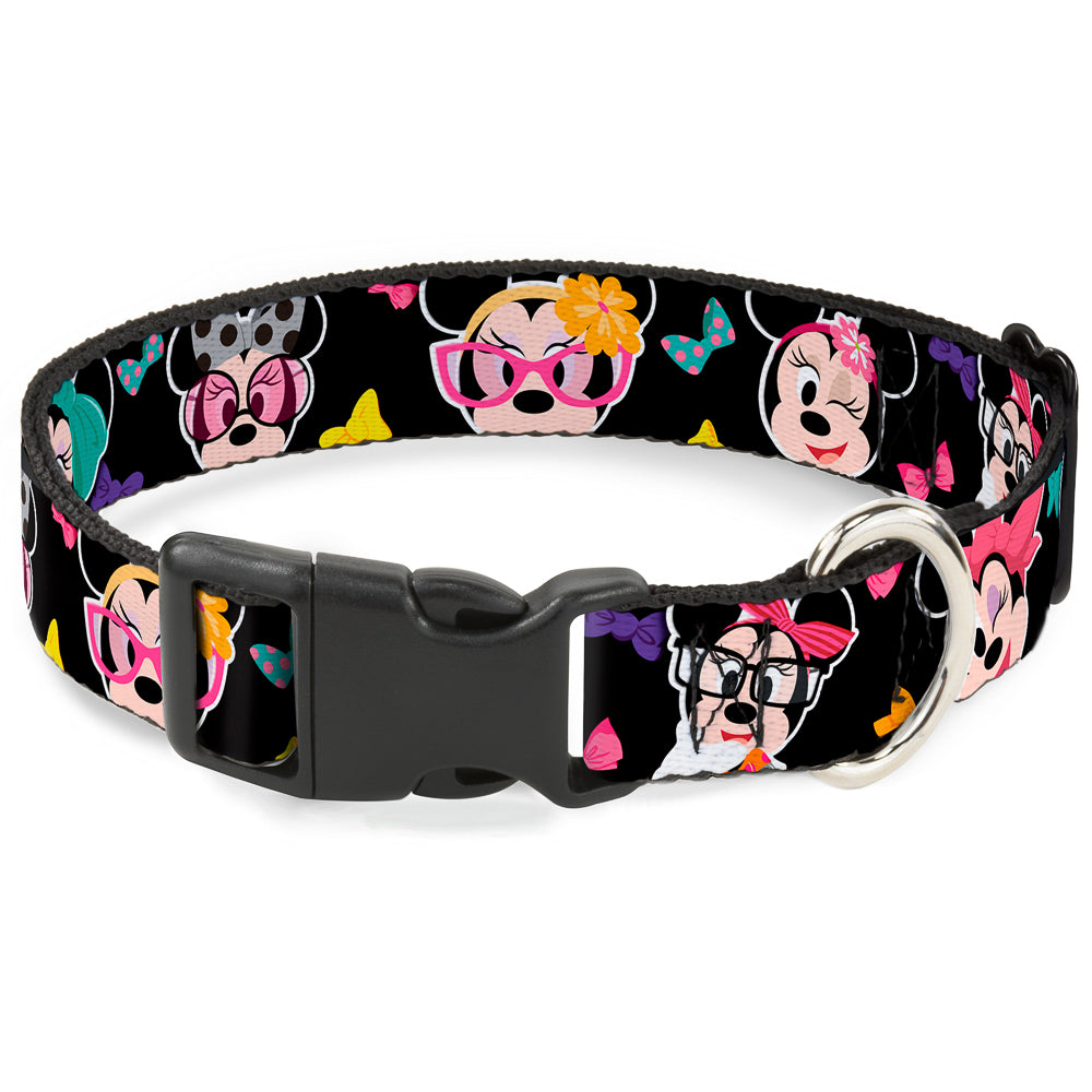 Plastic Clip Collar - Mini Minnie Expressions/Bows Black/Multi Color Dog Collars Plastic Clip Side Release Disney