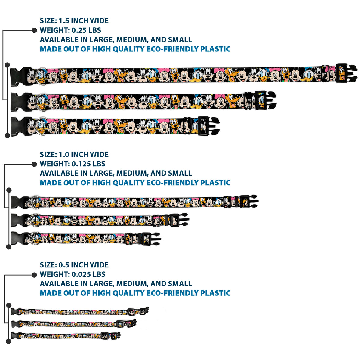 Plastic Clip Collar - Classic Disney Character Faces Black Dog Collars Plastic Clip Side Release Disney