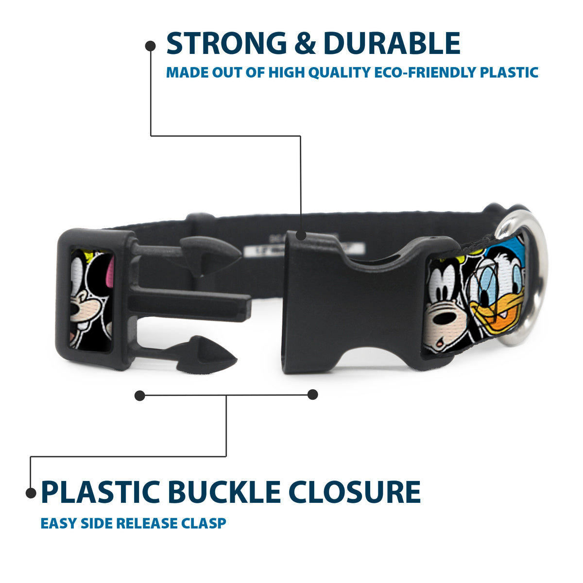 Plastic Clip Collar - Classic Disney Character Faces Black Dog Collars Plastic Clip Side Release Disney