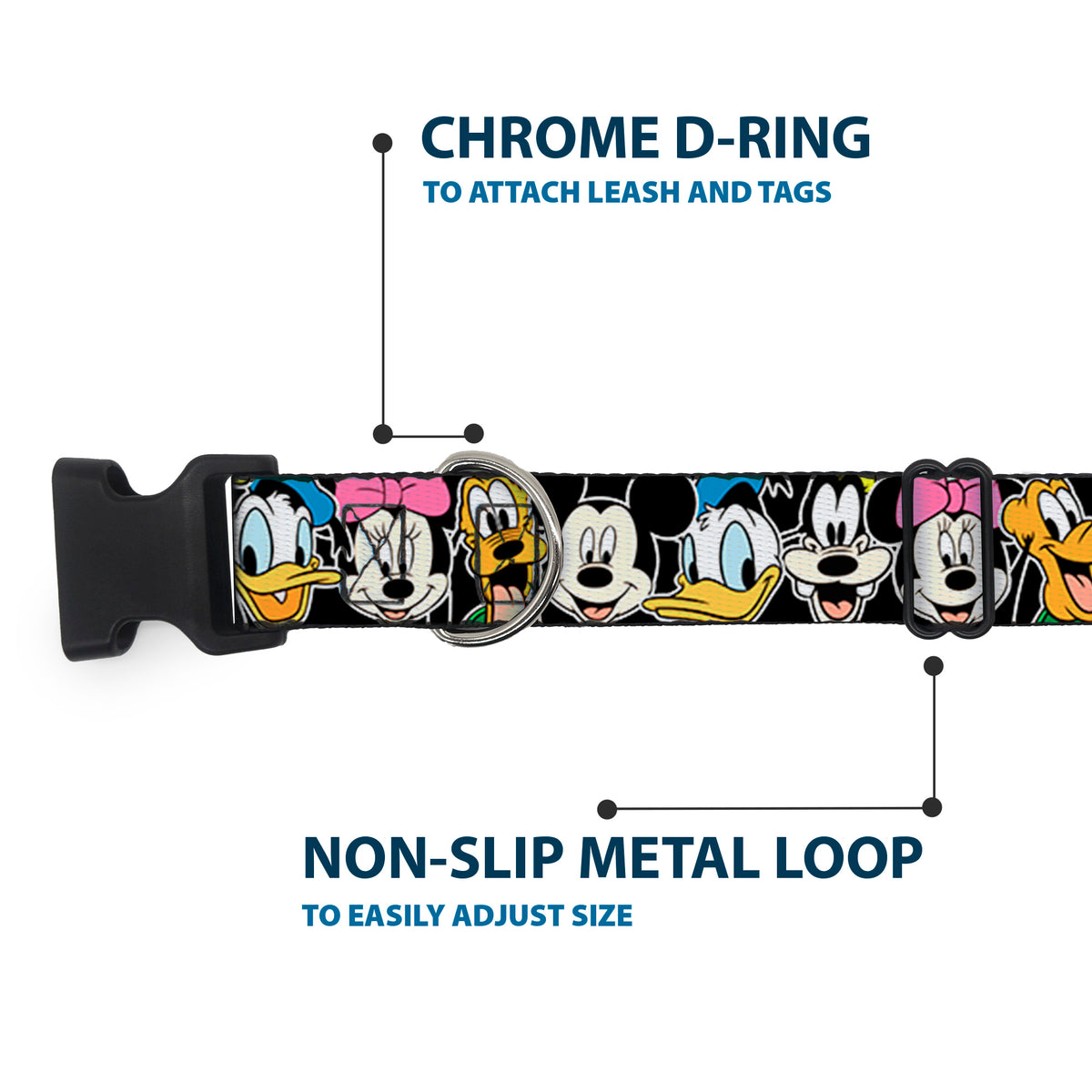 Plastic Clip Collar - Classic Disney Character Faces Black Dog Collars Plastic Clip Side Release Disney