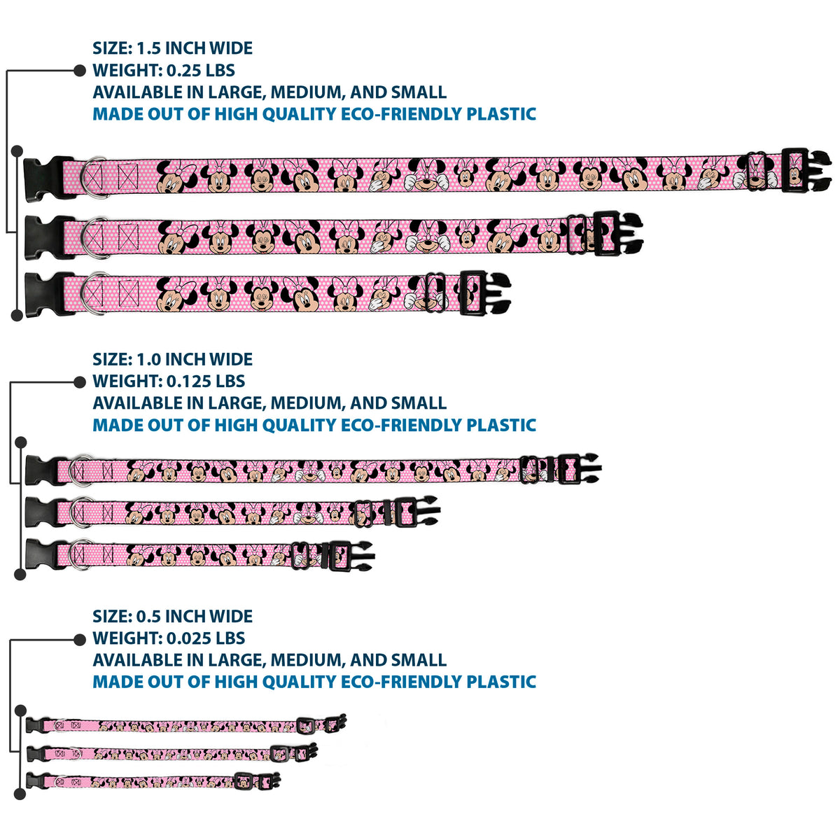 Plastic Clip Collar - Minnie Mouse Expressions Polka Dot Pink/White Dog Collars Plastic Clip Side Release Disney