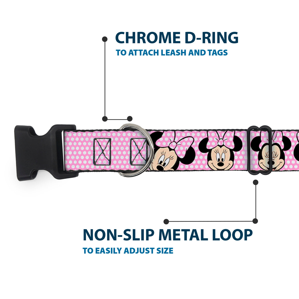 Plastic Clip Collar - Minnie Mouse Expressions Polka Dot Pink/White Dog Collars Plastic Clip Side Release Disney
