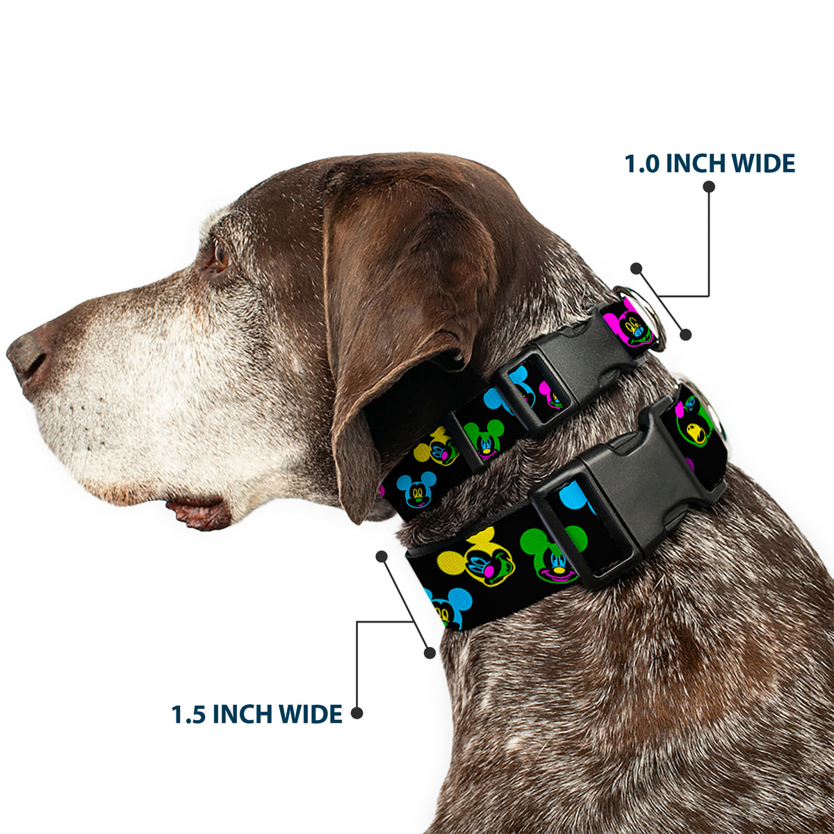 Plastic Clip Collar - Mickey Mouse Expressions Scattered Black/Multi Neon Dog Collars Plastic Clip Side Release Disney