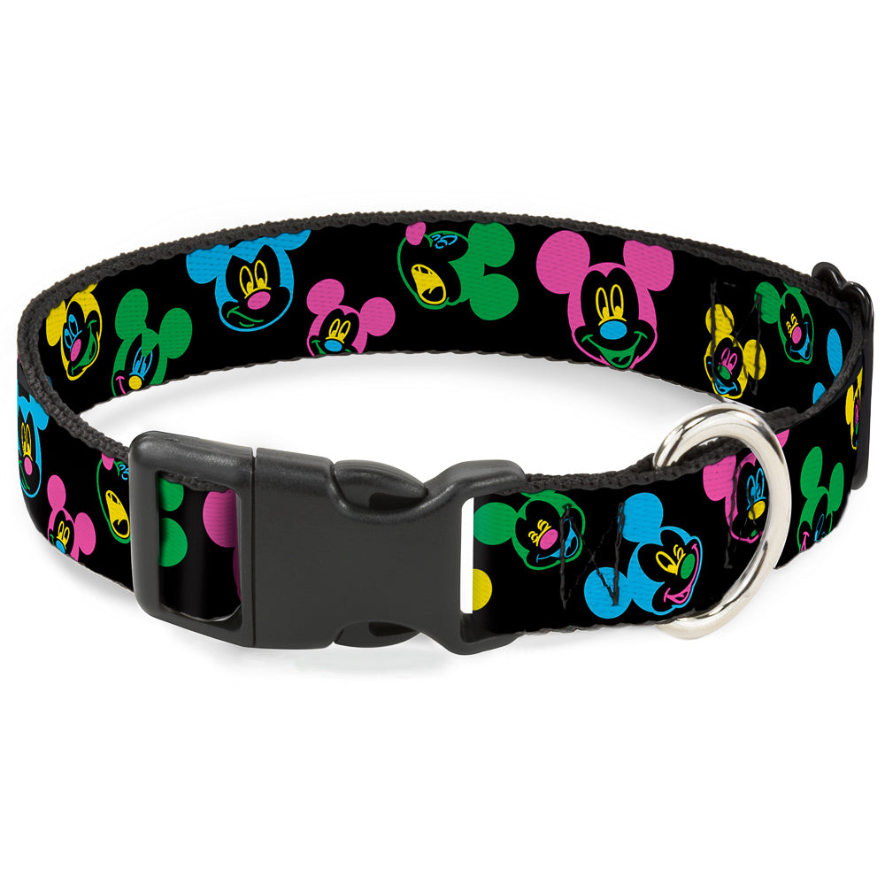 Plastic Clip Collar - Mickey Mouse Expressions Scattered Black/Multi Neon Dog Collars Plastic Clip Side Release Disney