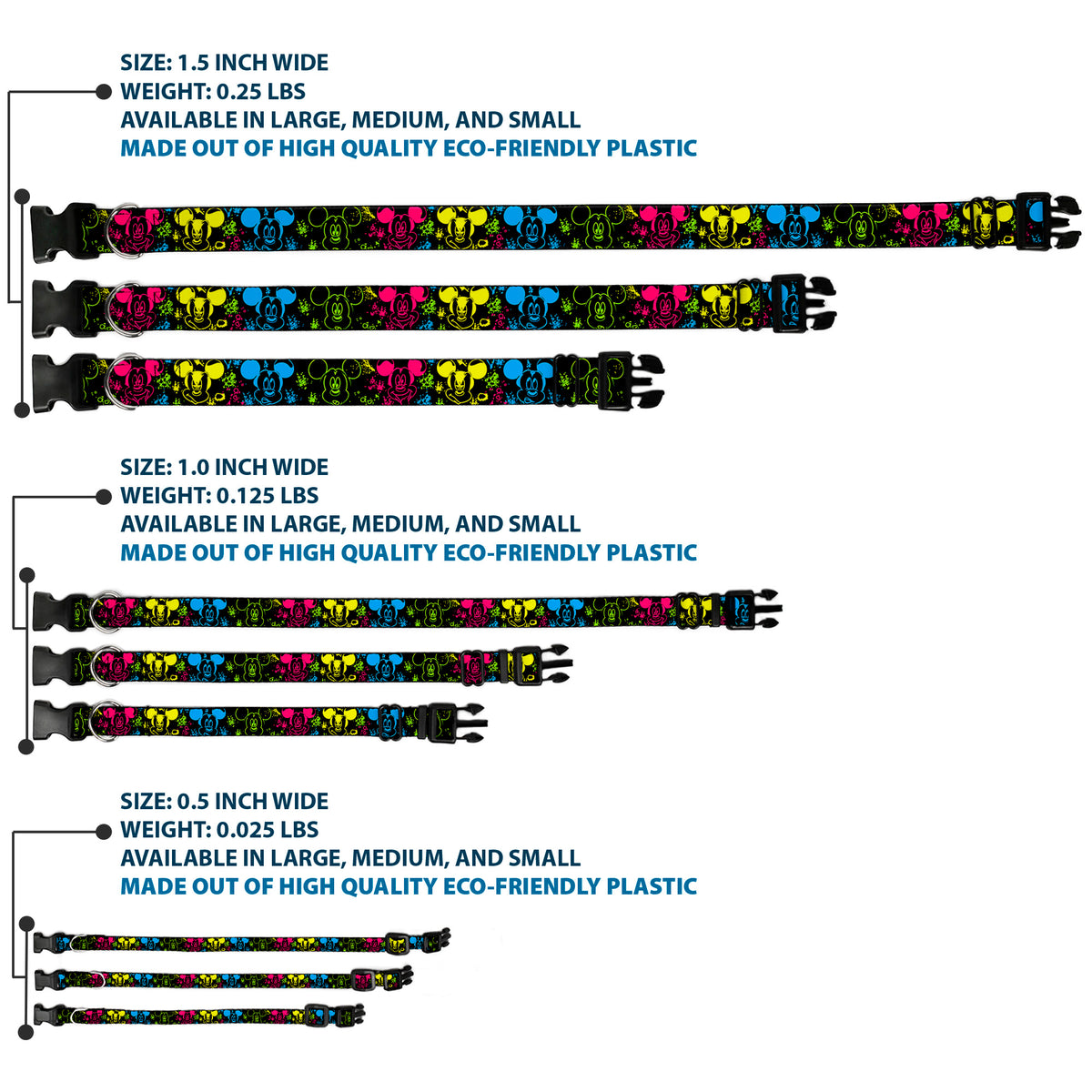 Plastic Clip Collar - Mickey Expressions/Paint Splatter Black/Multi Neon Dog Collars Plastic Clip Side Release Disney