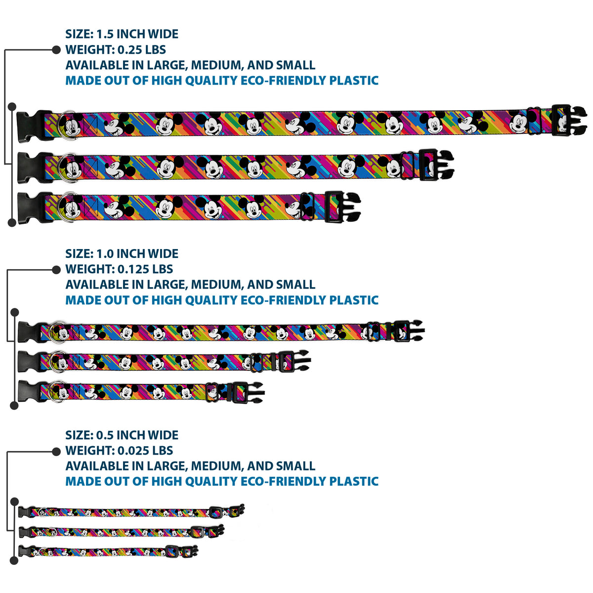 Plastic Clip Collar - Mickey Mouse Expressions Multi Color White/Black Dog Collars Plastic Clip Side Release Disney