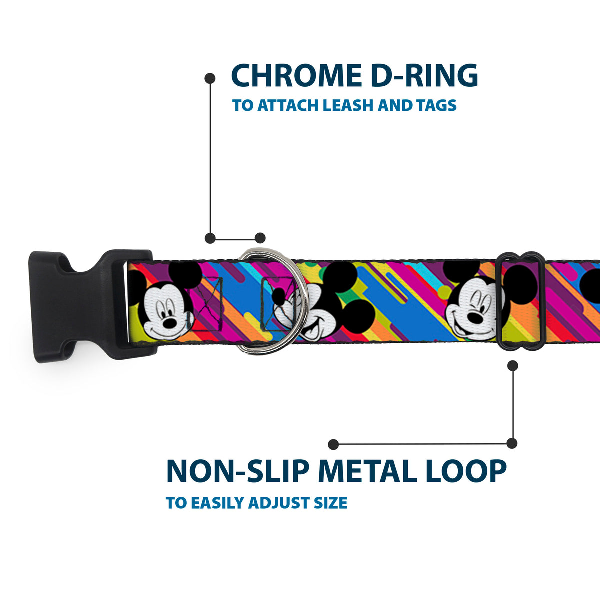 Plastic Clip Collar - Mickey Mouse Expressions Multi Color White/Black Dog Collars Plastic Clip Side Release Disney