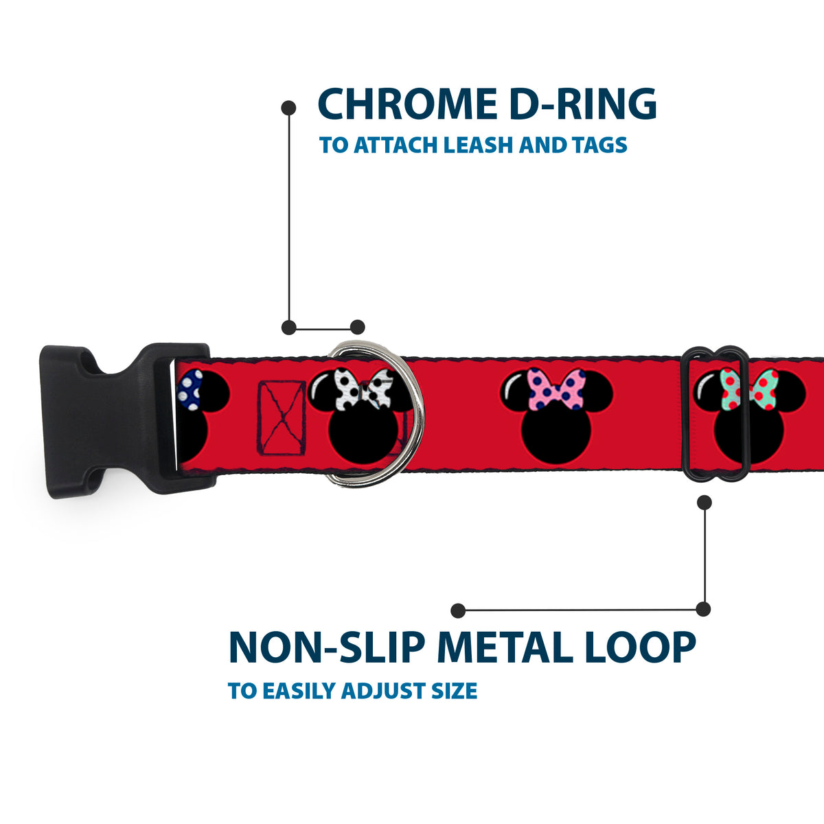 Plastic Clip Collar - Minnie Mouse Silhouette Red/Black/Polka Dot Dog Collars Plastic Clip Side Release Disney