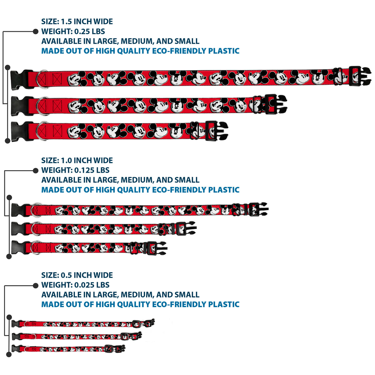 Plastic Clip Collar - Mickey Mouse Expressions Red/Black/White Dog Collars Plastic Clip Side Release Disney