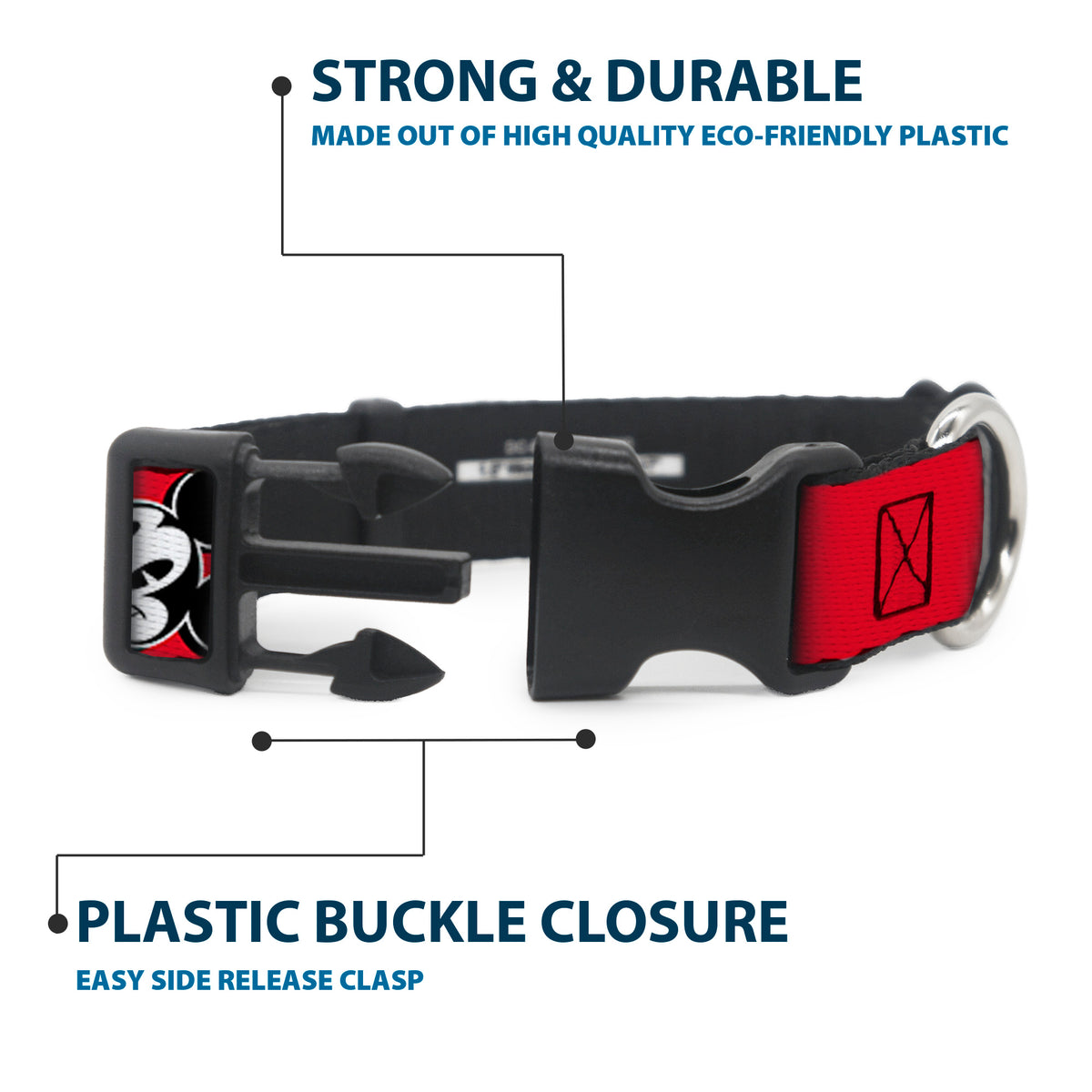 Plastic Clip Collar - Mickey Mouse Expressions Red/Black/White Dog Collars Plastic Clip Side Release Disney