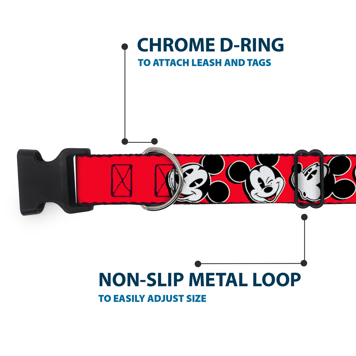 Plastic Clip Collar - Mickey Mouse Expressions Red/Black/White Dog Collars Plastic Clip Side Release Disney