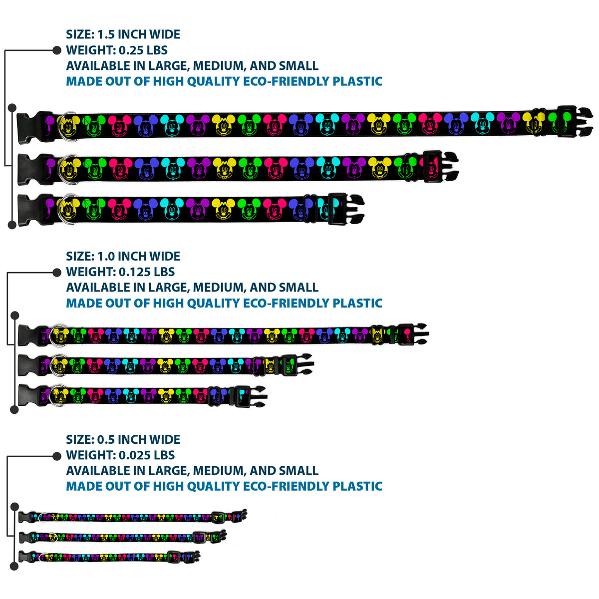Plastic Clip Collar - Mickey Expressions Black/Multi Neon Dog Collars Plastic Clip Side Release Disney