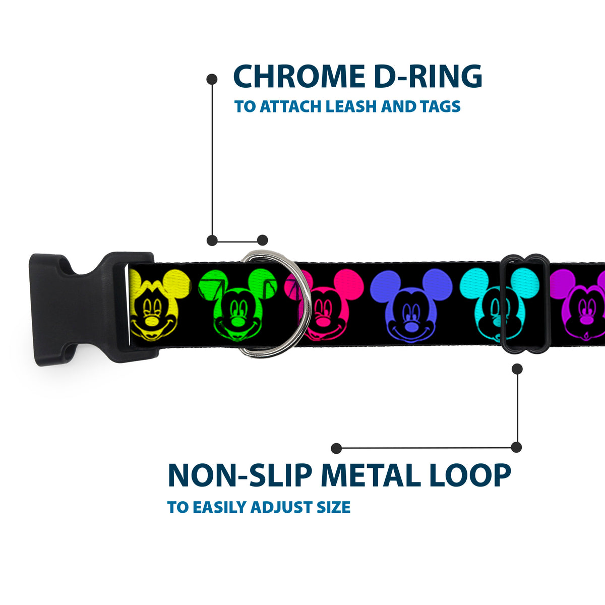 Plastic Clip Collar - Mickey Expressions Black/Multi Neon Dog Collars Plastic Clip Side Release Disney