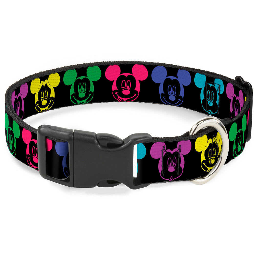 Plastic Clip Collar - Mickey Expressions Black/Multi Neon Dog Collars Plastic Clip Side Release Disney