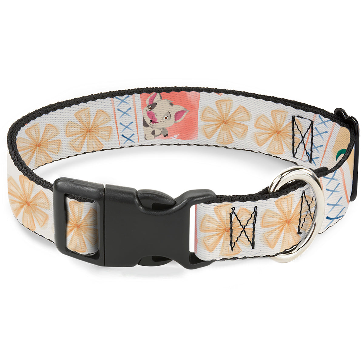 Plastic Clip Collar - Moana Pua and Hei Hei Pose Blocks White/Multi Color Dog Collars Plastic Clip Side Release Disney