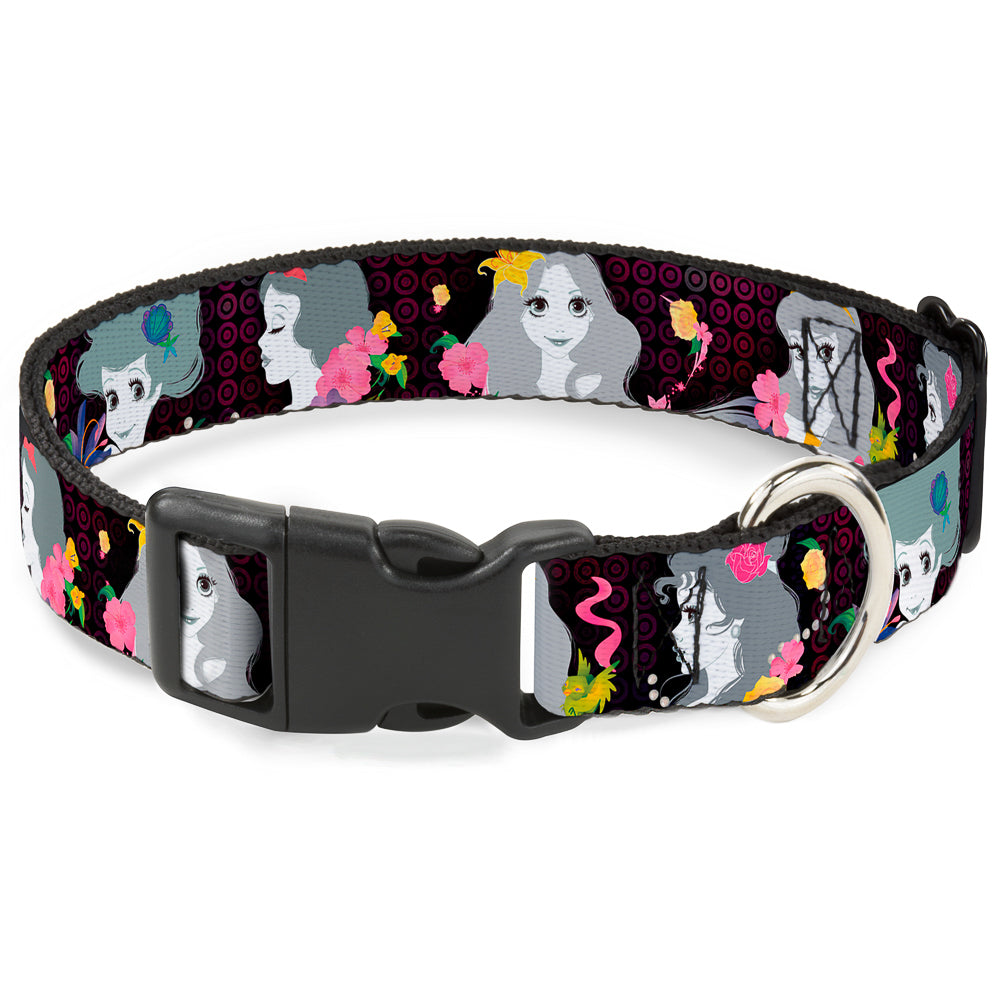 Plastic Clip Collar - Princess Silhouettes Dots Black/Purple/Gray/Multi Color Dog Collars Plastic Clip Side Release Disney