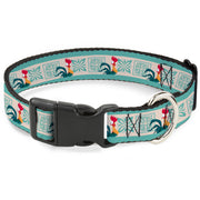 Plastic Clip Collar - Moana Hei Hei the Rooster Pose and Icon Blocks White/Light Green Dog Collars Plastic Clip Side Release Disney