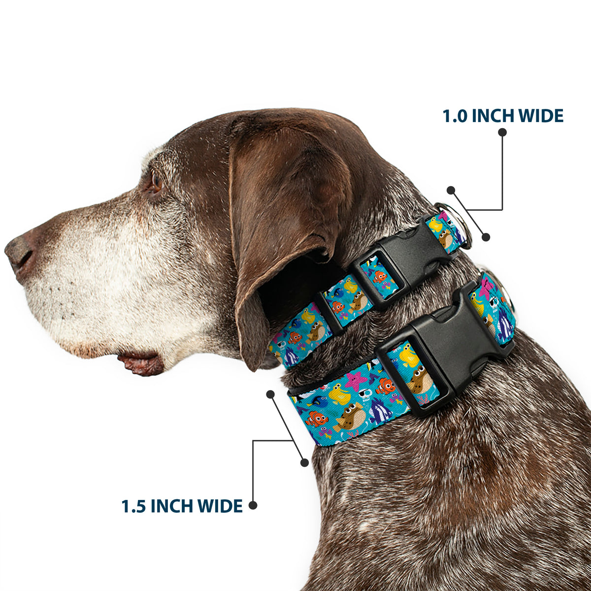 Plastic Clip Collar - Finding Nemo and Friends Underwater Character Collage Blue Dog Collars Plastic Clip Side Release Disney