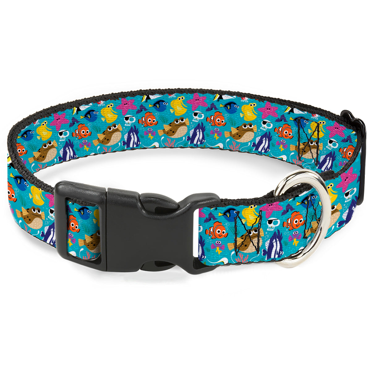 Plastic Clip Collar - Finding Nemo and Friends Underwater Character Collage Blue Dog Collars Plastic Clip Side Release Disney