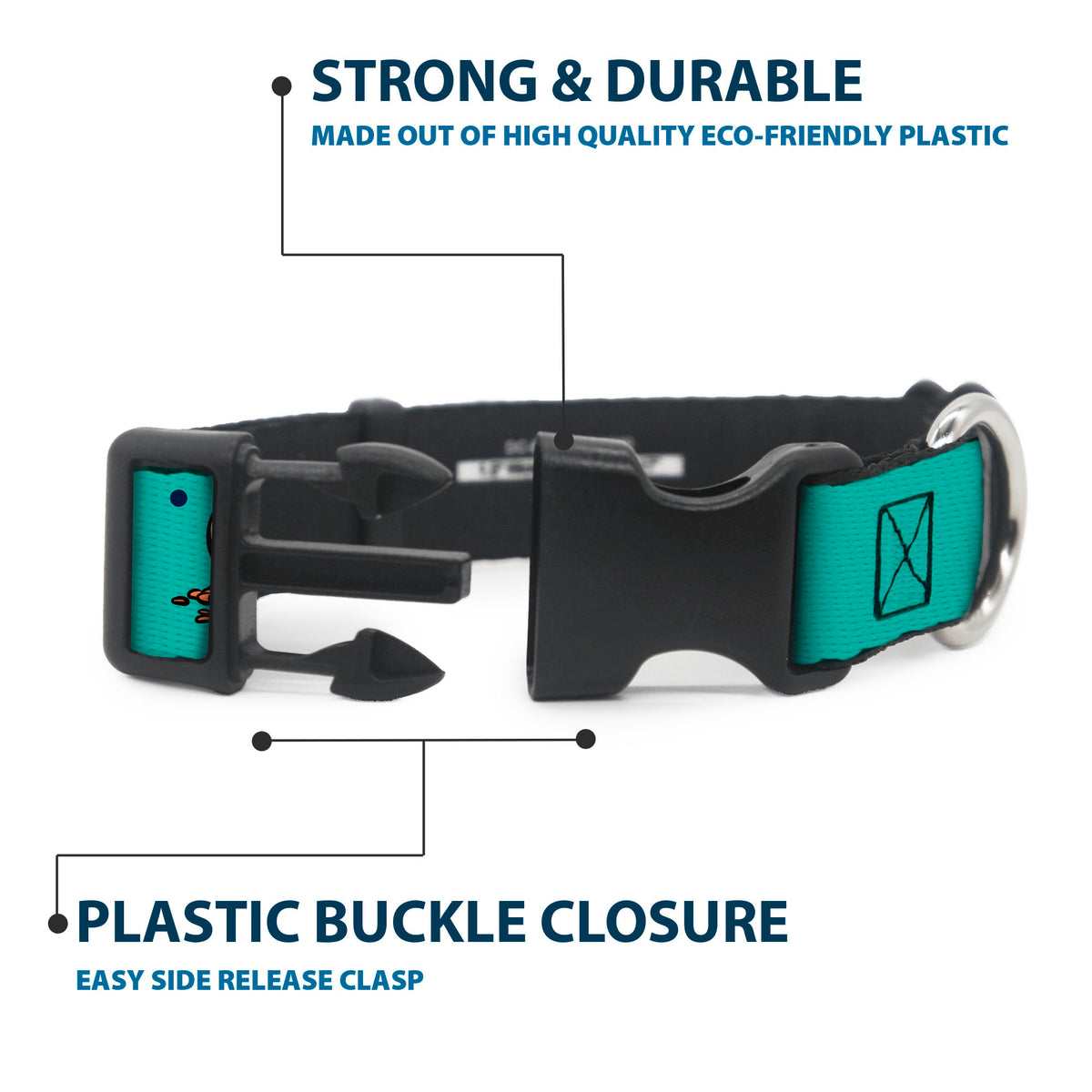 Plastic Clip Collar - Finding Nemo Fish and Under Sea Treasures Aqua Blue Dog Collars Plastic Clip Side Release Disney