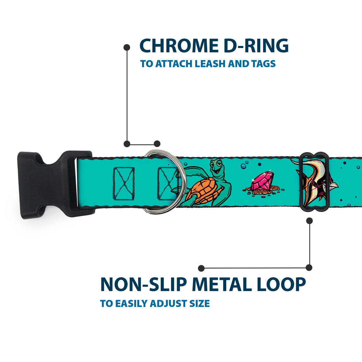 Plastic Clip Collar - Finding Nemo Fish and Under Sea Treasures Aqua Blue Dog Collars Plastic Clip Side Release Disney