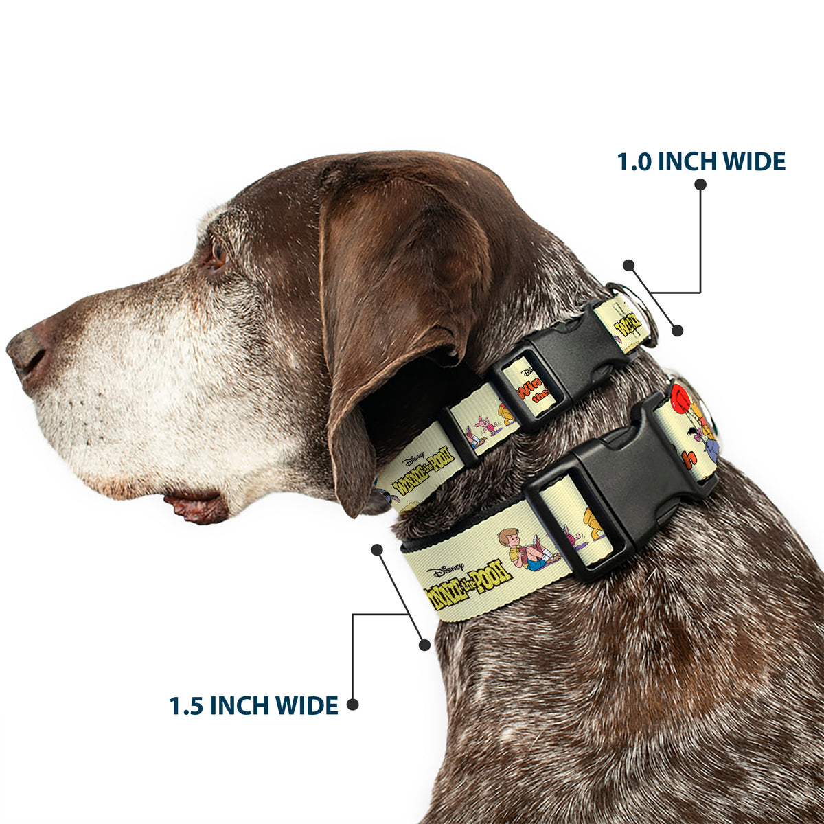 Plastic Clip Collar - WINNIE THE POOH and Friends Poses and Title Logos Light Yellow Dog Collars Plastic Clip Side Release Disney