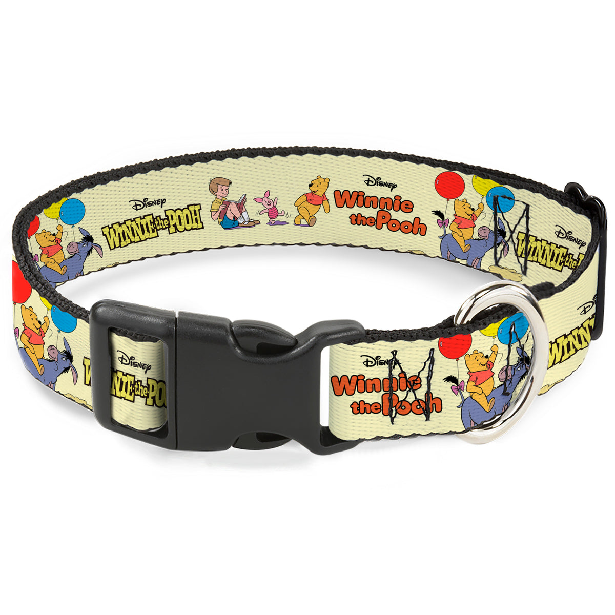 Plastic Clip Collar - WINNIE THE POOH and Friends Poses and Title Logos Light Yellow Dog Collars Plastic Clip Side Release Disney