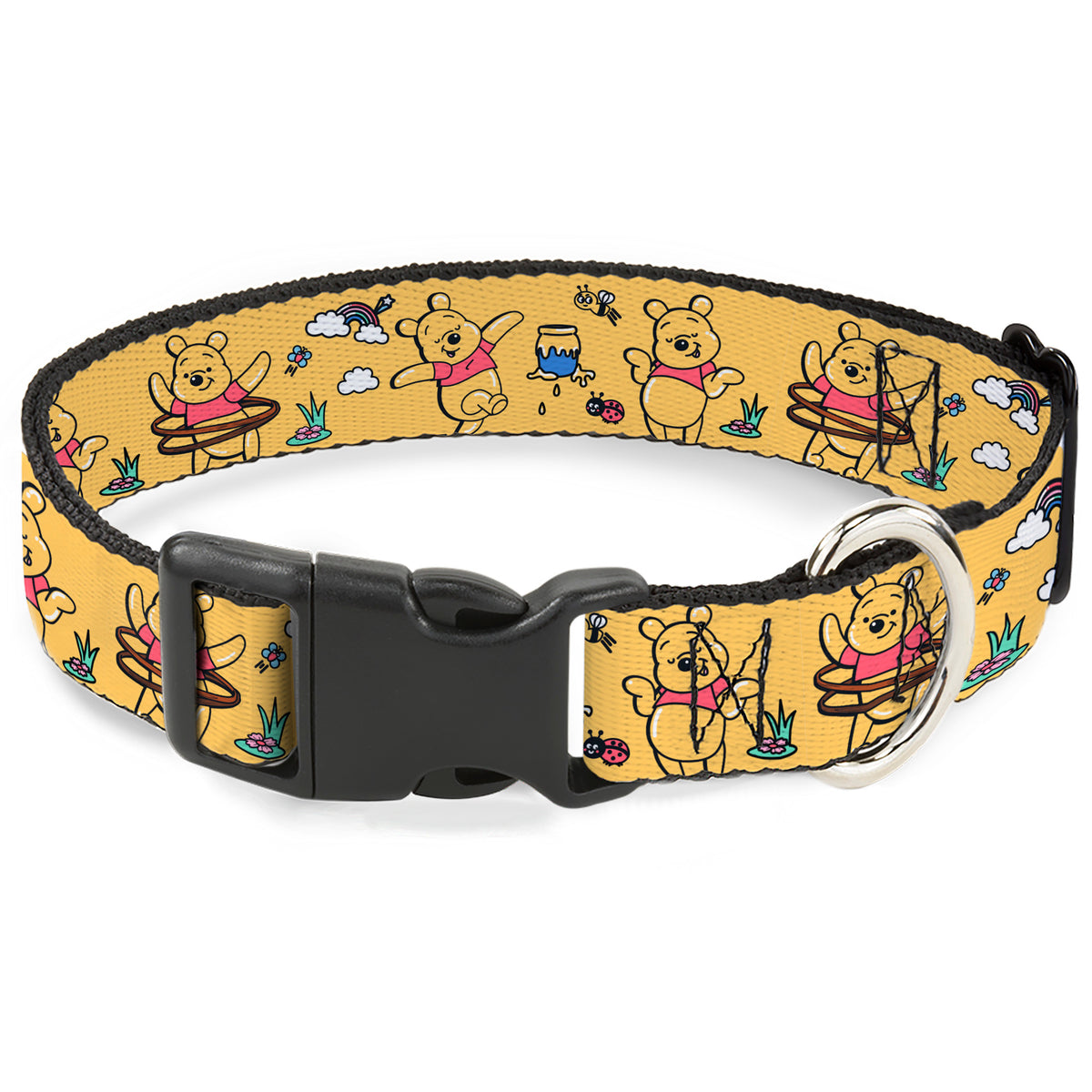 Plastic Clip Collar - Winnie the Pooh Happy Poses Golden Yellow Dog Collars Plastic Clip Side Release Disney
