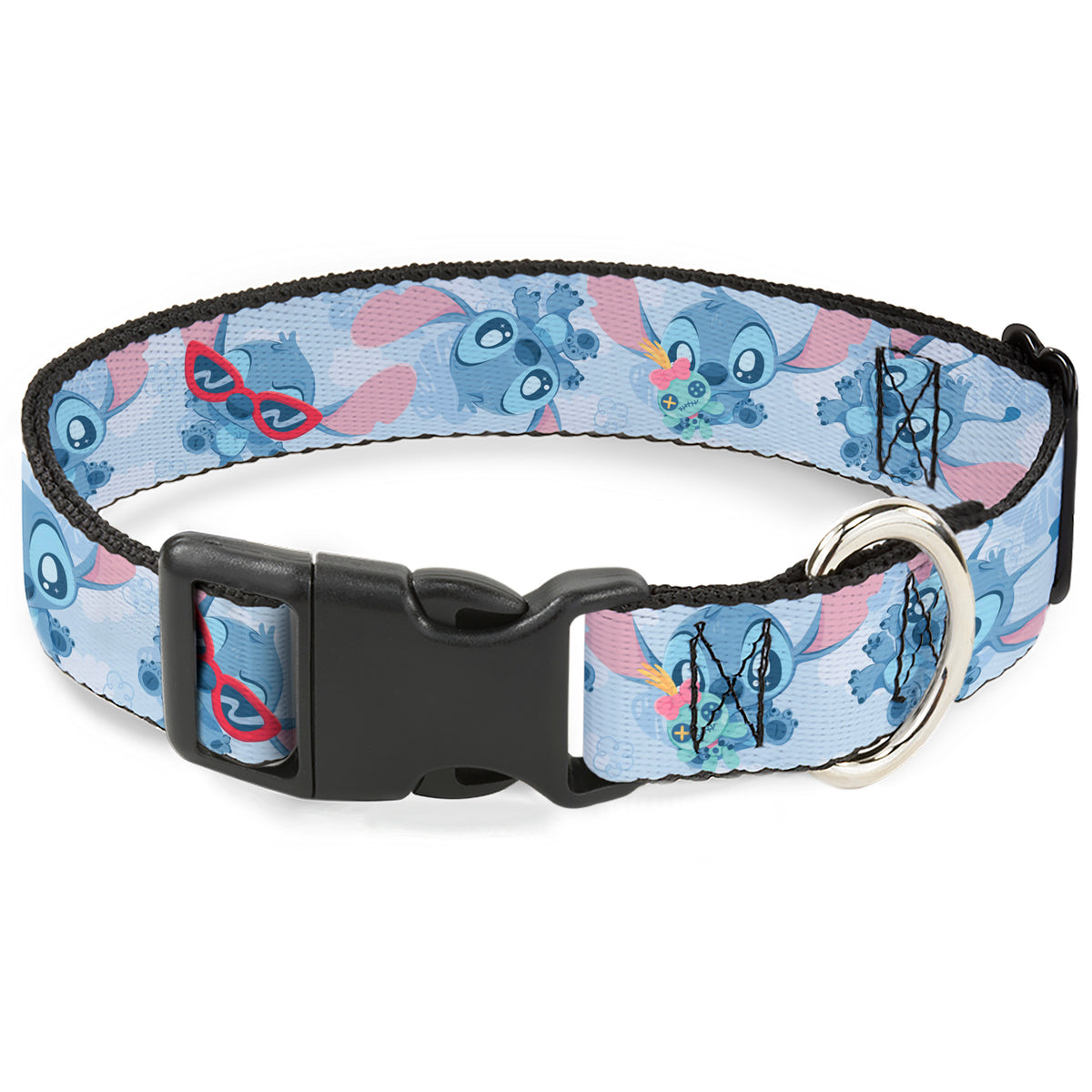 Plastic Clip Collar - Baby Stitch Poses Close-Up Baby Blue Dog Collars Plastic Clip Side Release Disney