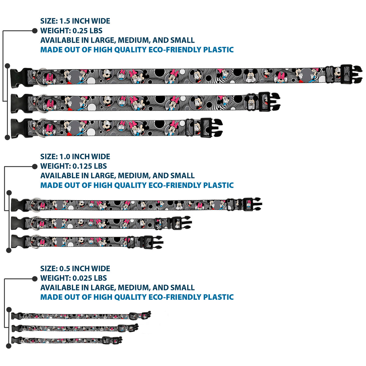 Plastic Clip Collar - Mickey & Minnie Peek-a-Boo Expressions Swirl Black/White Dog Collars Plastic Clip Side Release Disney