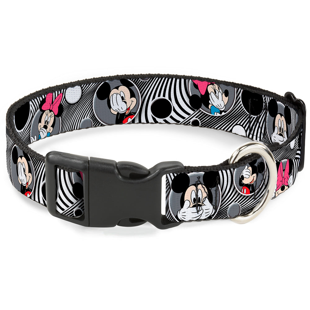 Plastic Clip Collar - Mickey & Minnie Peek-a-Boo Expressions Swirl Black/White Dog Collars Plastic Clip Side Release Disney