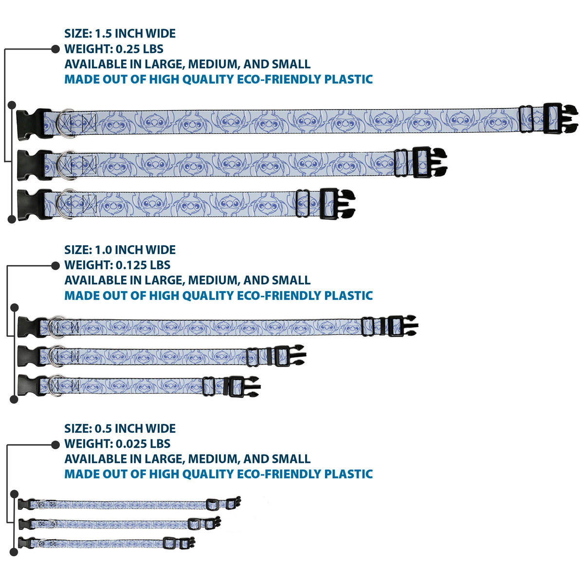 Plastic Clip Collar - Stitch Pose Flip Light Blue/Blue Dog Collars Plastic Clip Side Release Disney