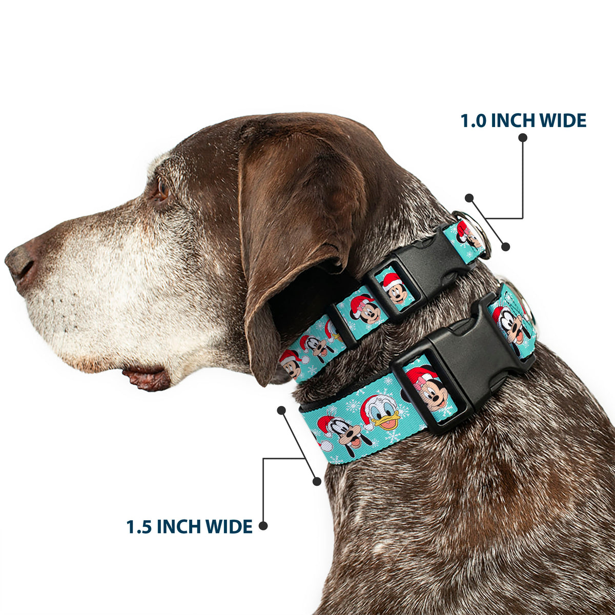 Plastic Clip Collar - Holiday Mickey and Friends Santa Hat Poses Snowflakes Light Blue/White Dog Collars Plastic Clip Side Release Disney