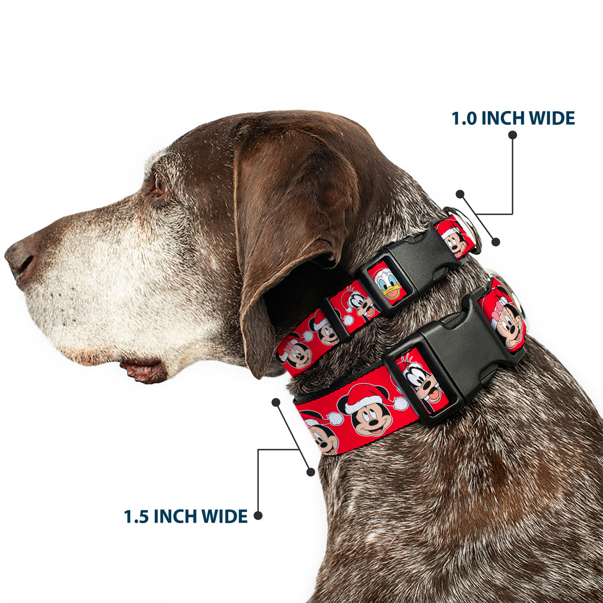 Plastic Clip Collar - Christmas Holiday Disney Santa Hat Characters Red Dog Collars Plastic Clip Side Release Disney