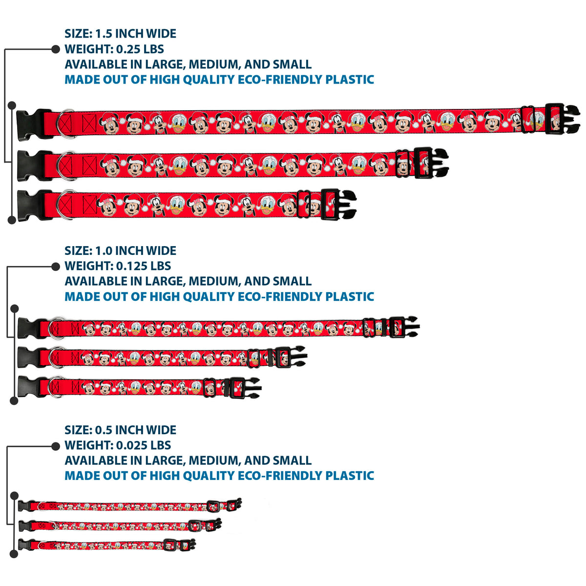 Plastic Clip Collar - Christmas Holiday Disney Santa Hat Characters Red Dog Collars Plastic Clip Side Release Disney