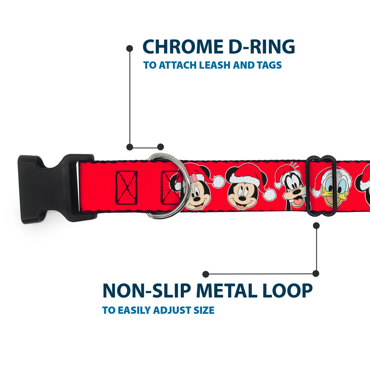 Plastic Clip Collar - Christmas Holiday Disney Santa Hat Characters Red Dog Collars Plastic Clip Side Release Disney