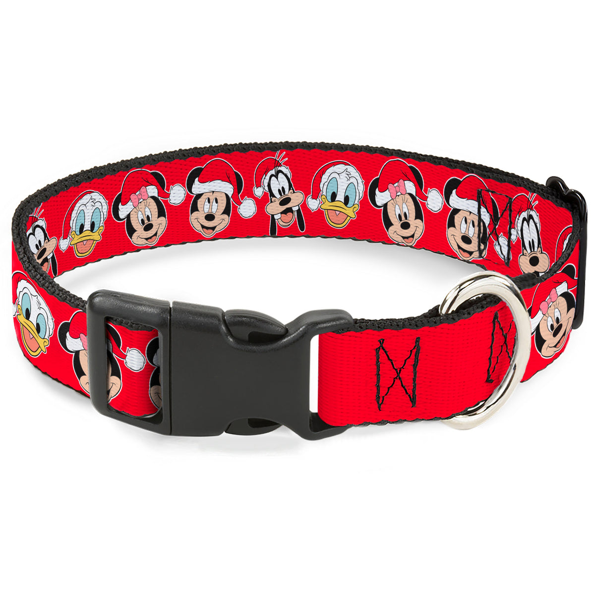 Plastic Clip Collar - Christmas Holiday Disney Santa Hat Characters Red Dog Collars Plastic Clip Side Release Disney