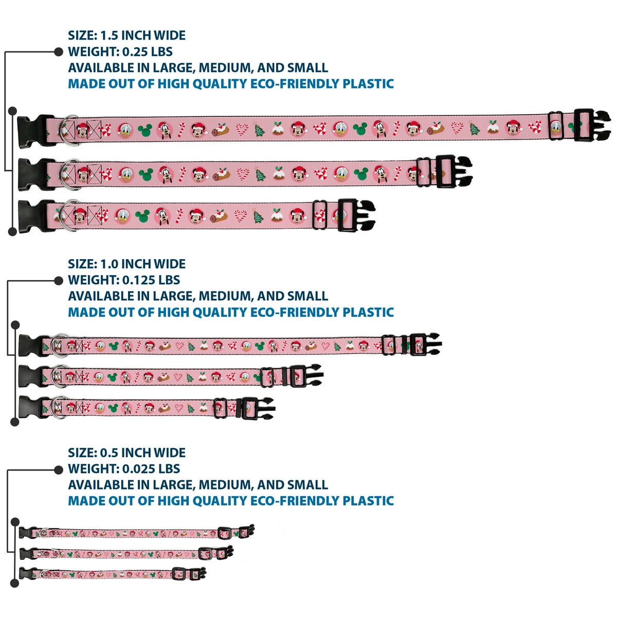 Plastic Clip Collar - Christmas Holiday Mickey Donald and Goofy Faces and Icons Pink Dog Collars Plastic Clip Side Release Disney