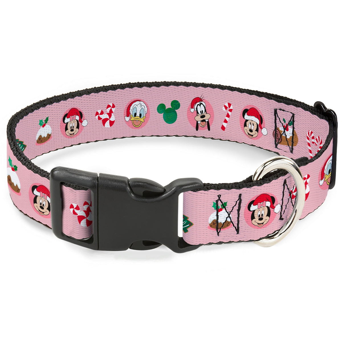Plastic Clip Collar - Christmas Holiday Mickey Donald and Goofy Faces and Icons Pink Dog Collars Plastic Clip Side Release Disney
