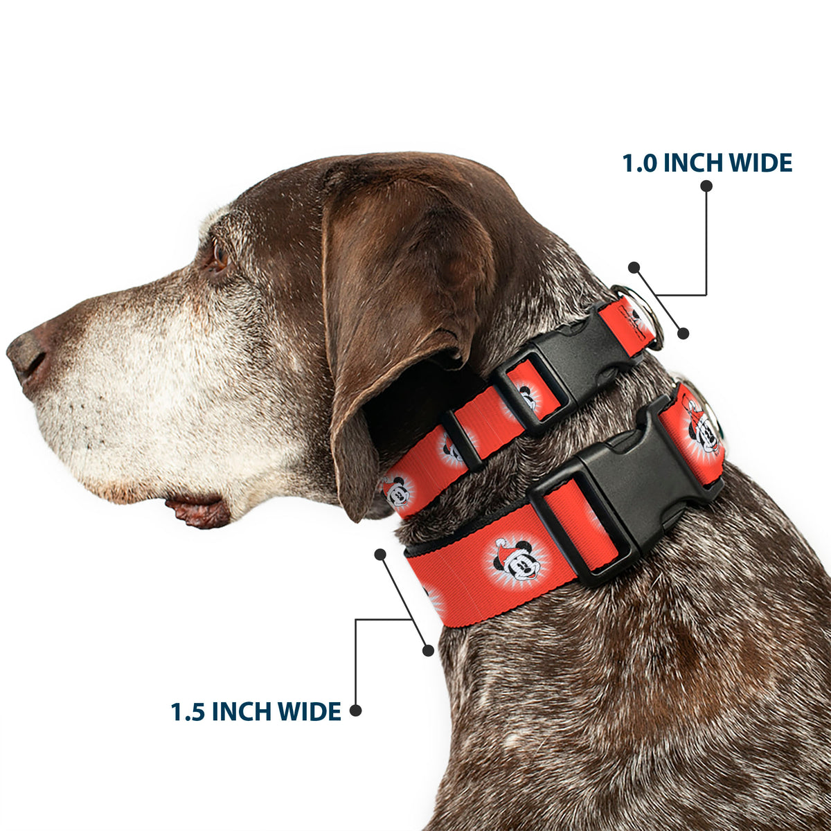Plastic Clip Collar - Christmas Holiday Mickey Mouse Face Starburst Red Dog Collars Plastic Clip Side Release Disney