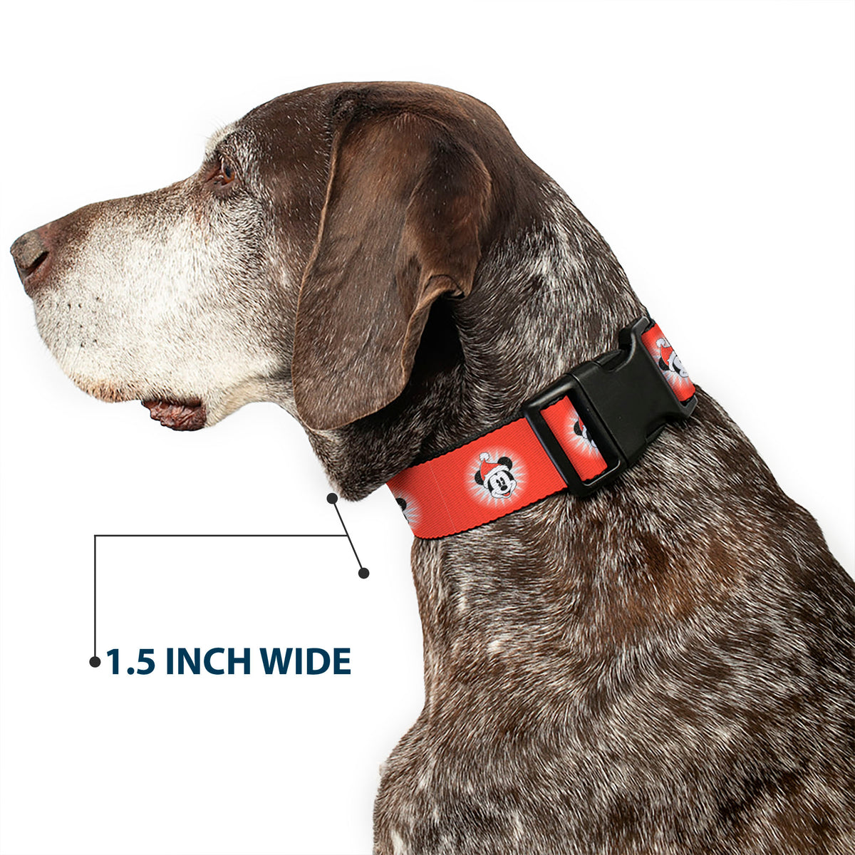 Plastic Clip Collar - Christmas Holiday Mickey Mouse Face Starburst Red Dog Collars Plastic Clip Side Release Disney