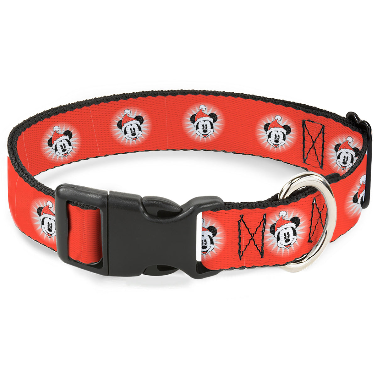 Plastic Clip Collar - Christmas Holiday Mickey Mouse Face Starburst Red Dog Collars Plastic Clip Side Release Disney