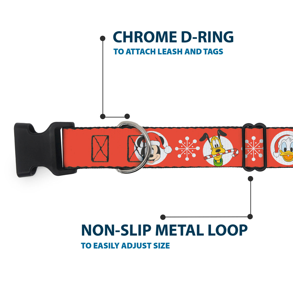 Plastic Clip Collar - Christmas Holiday Disney Santa Hat Characters Snowflakes Red Dog Collars Plastic Clip Side Release Disney