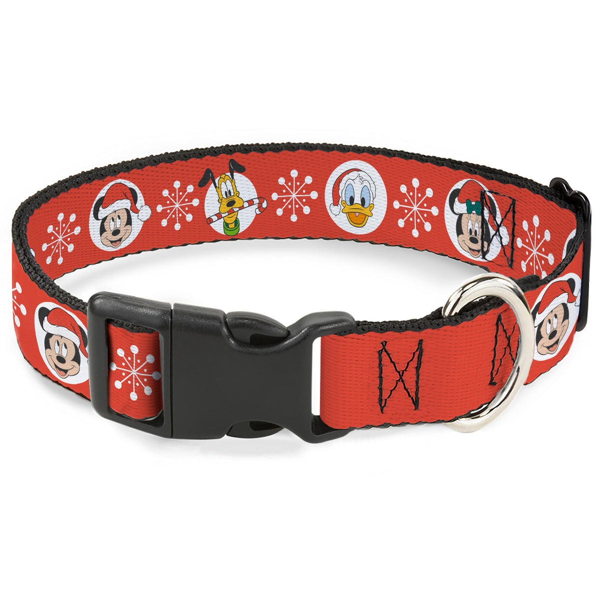 Plastic Clip Collar - Christmas Holiday Disney Santa Hat Characters Snowflakes Red Dog Collars Plastic Clip Side Release Disney